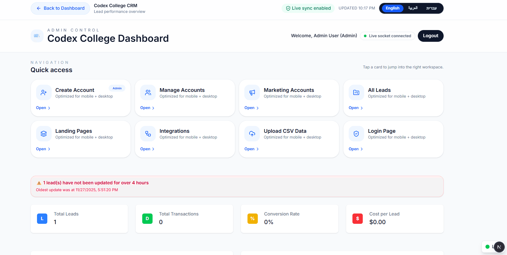 Codex CRM interface screenshot